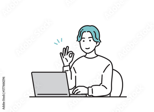 パソコンで仕事をする男性のイラストセット