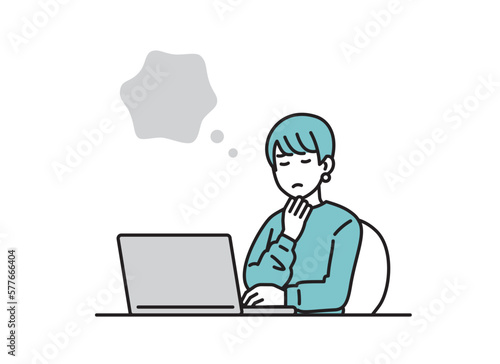 パソコンで仕事をする女性のイラストセット © sasadai