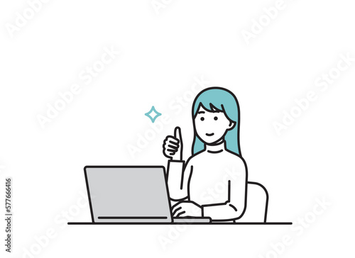 パソコンで仕事をする女性のイラストセット