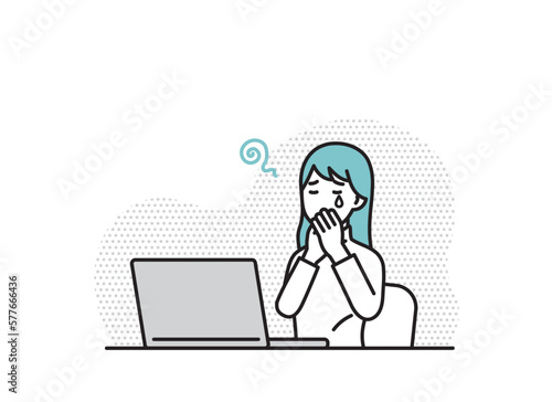 パソコンで仕事をする女性のイラストセット