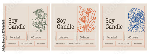 Abstract botanical vector cosmetics printable label design template for branding, packaging design