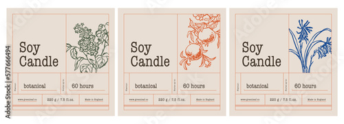 Abstract botanical vector cosmetics printable label design template for branding, packaging design