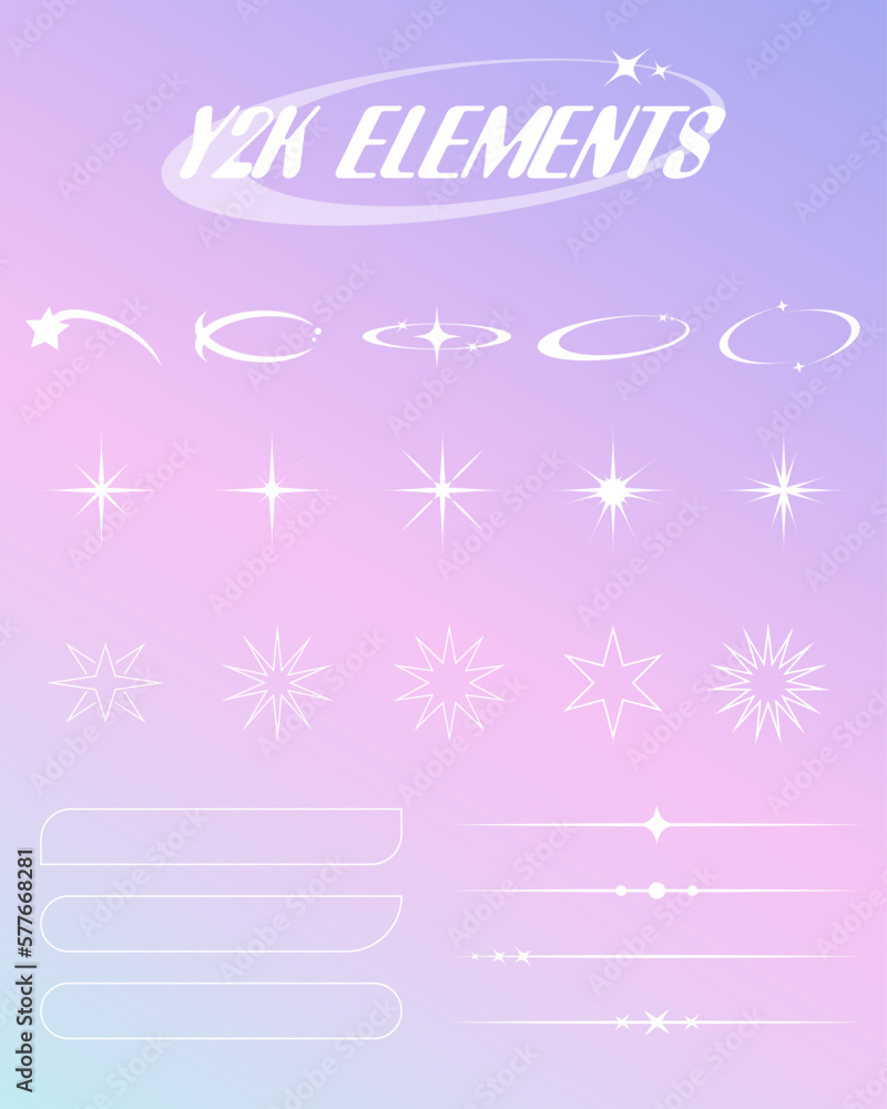 collection y2k stars and retro futuristic graphic, sparkle star, Retro futuristic elements for design.