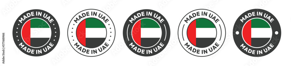 made in UAE icon set. UAE made product icon suitable for commerce business. UAE badge, seal, sticker, logo, and symbol Variants. Isolated vector illustration