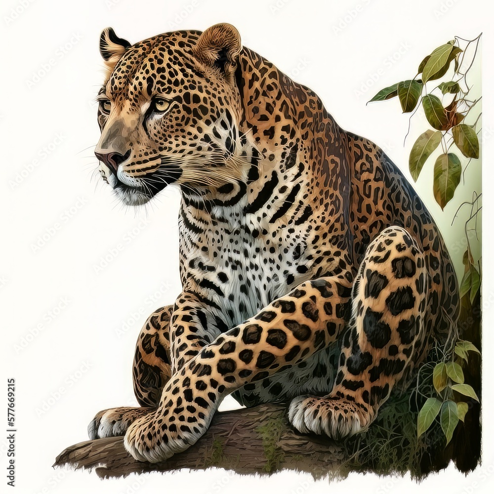 Naklejka premium leopard in front of white background