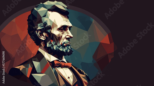 A portrait of Abraham Lincoln background flat design illustration. Generative ai. photo