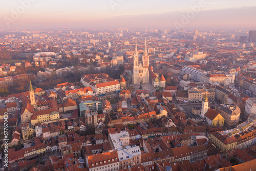 Zagreb Old Town and Cityscape with Zagreb Cathedral in Background. Croatia. © Mindaugas Dulinskas