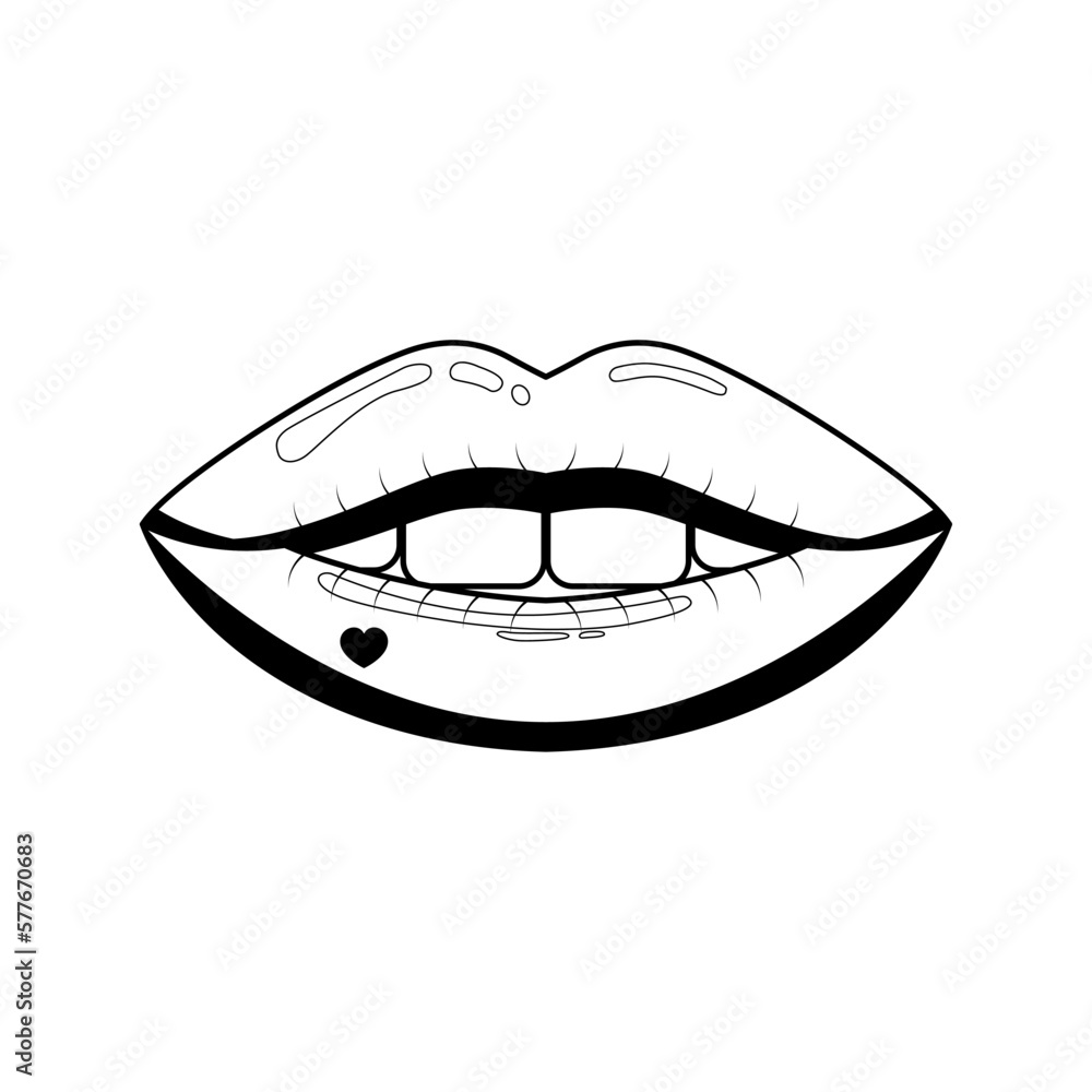 Abstract Hand Drawn Lips With Heart Doodle Concept Vector Design Outline Style On White Background Isolated Letter, Message, Mail, Cards, Posters Abstract Hand Drawn Lips With Heart Doodle Concept Vector Design Outline Style On White Background Isolated Letter, Message, Mail, Cards, Posters