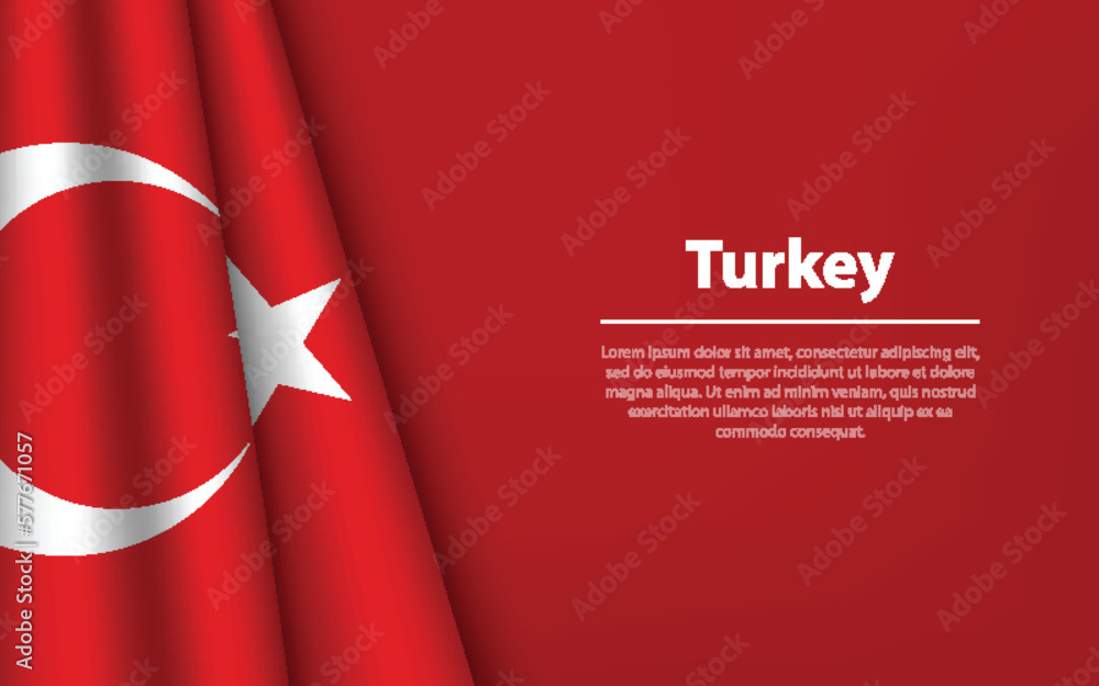 Wave flag of Turkey with copyspace background. - obrazy, fototapety, plakaty 