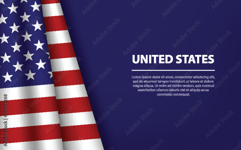 Fototapeta premium Wave flag of United States with copyspace background.