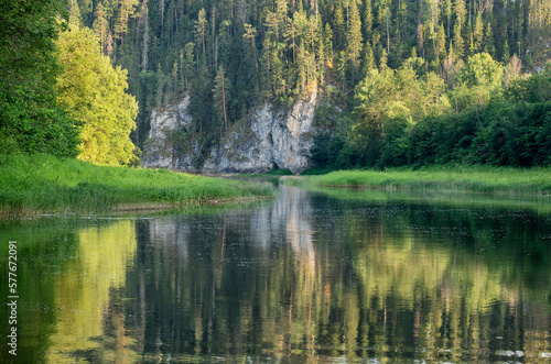 Southern Urals in summer, mountain river Zilim near the Kinderlin cave.