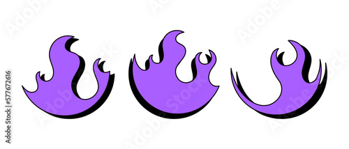Set of flaming emblems for your design. Purple fire icons. Abstract shape isolated on a white background. Vector EPS 10