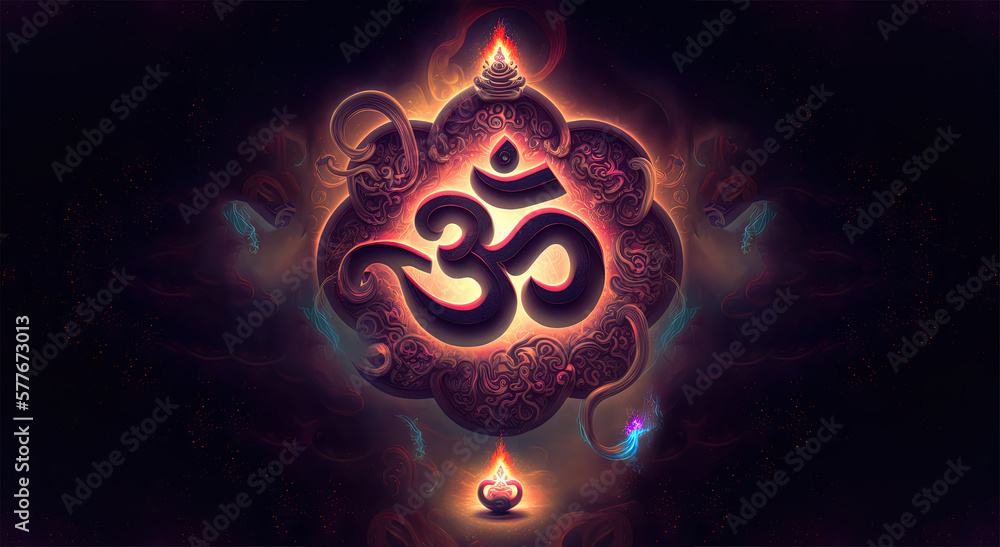 Om sign with a flame - obrazy, fototapety, plakaty 