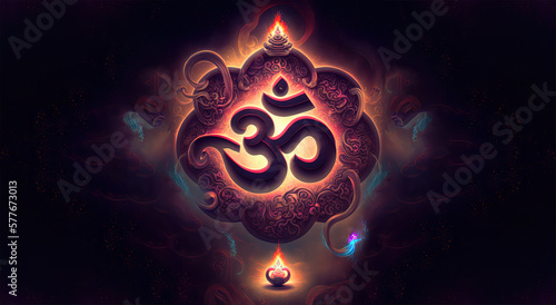 Om sign with a flame photo