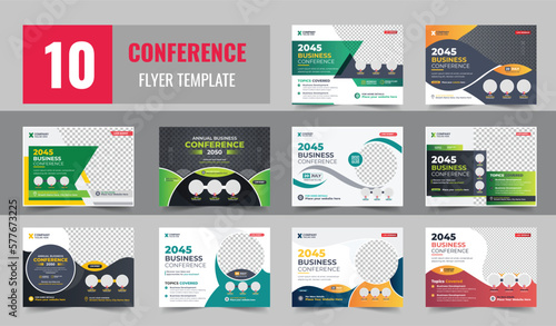 Corporate horizontal business conference flyer template design bundle, Conference flyer and invitation banner template design, Annual corporate business workshop, meeting & training promotion poster