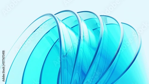 Cyan abstract curved glass video, 3d rendering.