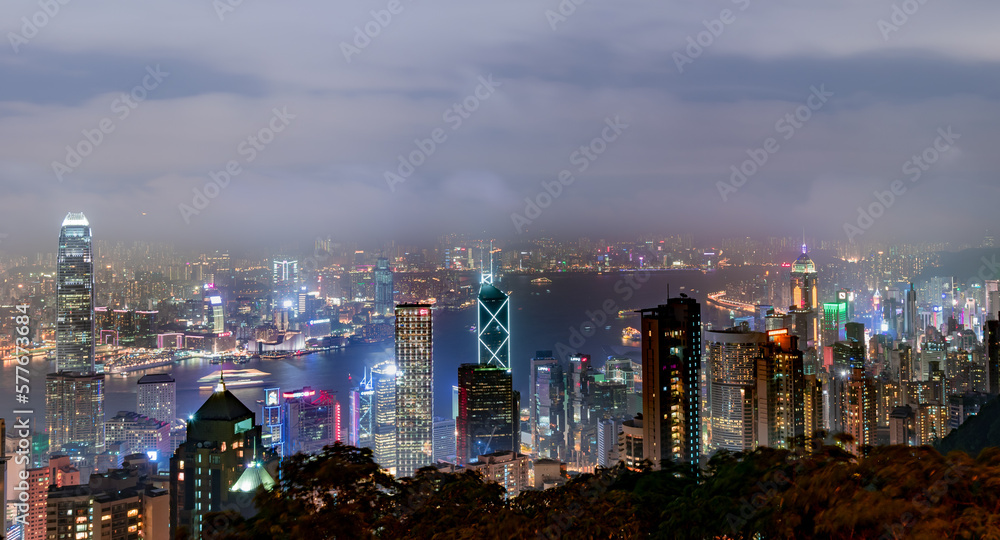 tourist attractions in the city park of hong kong, Asia business concept image, panoramic modern cityscape building in hong kong.
