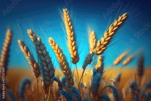 Ears of golden wheat. Wheat field. Rural landscape
