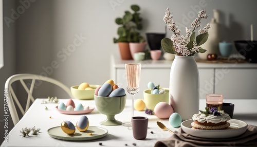 Wallpaper Mural easter cookies on white table, and aesthetic living room background, Generative AI Torontodigital.ca