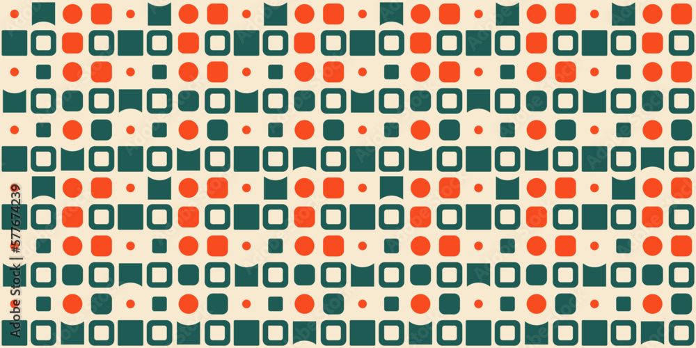 Fototapeta premium Green-orange pattern with repeating geometric shapes. Vector seamless pattern, for print and surface design.