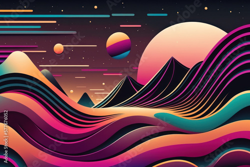 Psychedelic abstract Retro vibe Background  warm color. Generative ai.