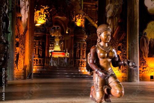 Beautiful view of Buddhist sculpture near the Temple of Truth in Pattaya, Thailand