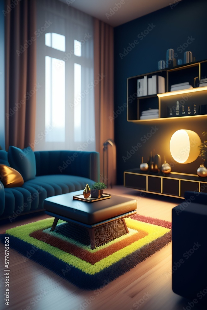 Detailed isometric living room render, unreal engine voxel render ...