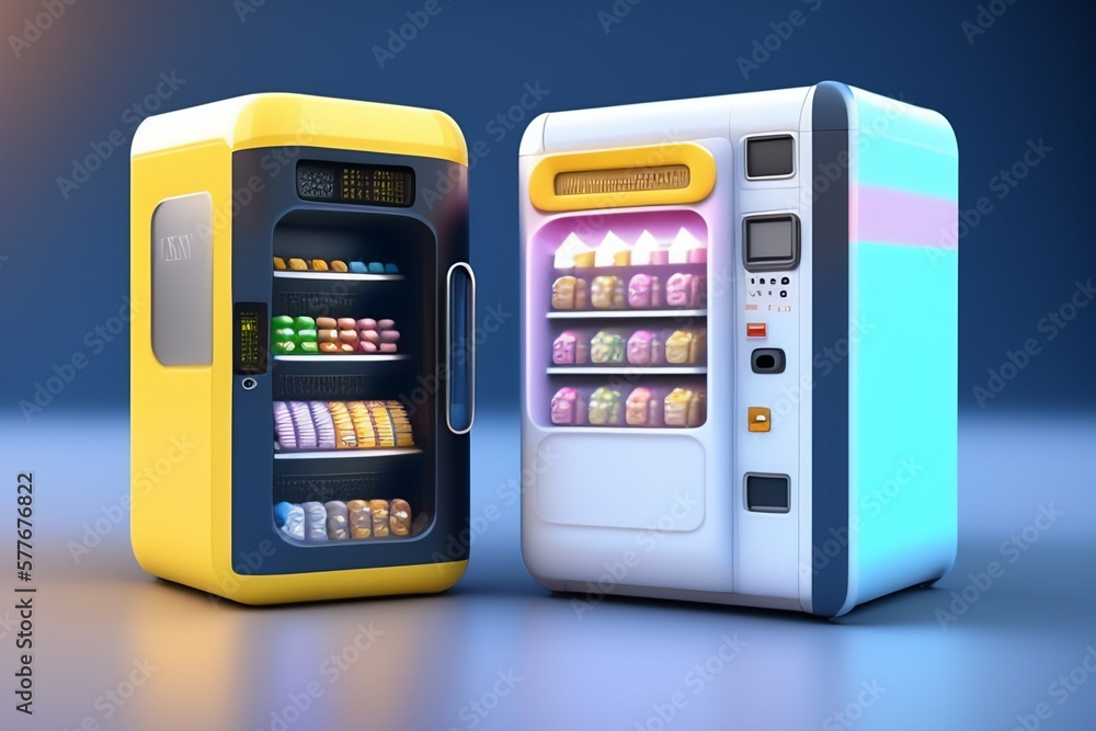 Tiny vending machine, cute 3d render, pastel colors. cute extremely chibi vending machine. white background