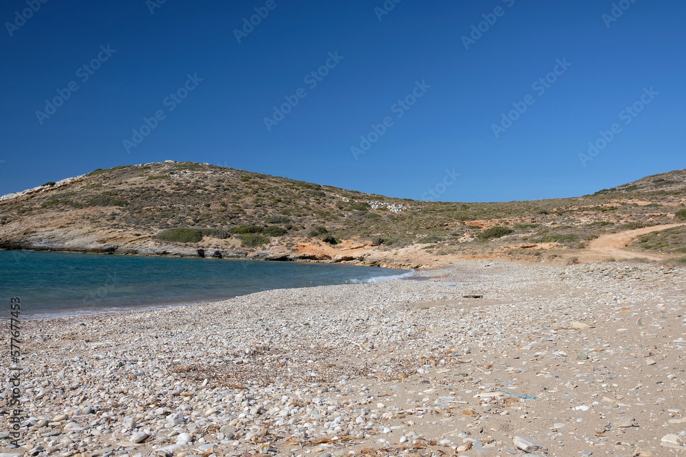 Various colourful pebbles at the beautiful beach of Kambaki in Ios Greece