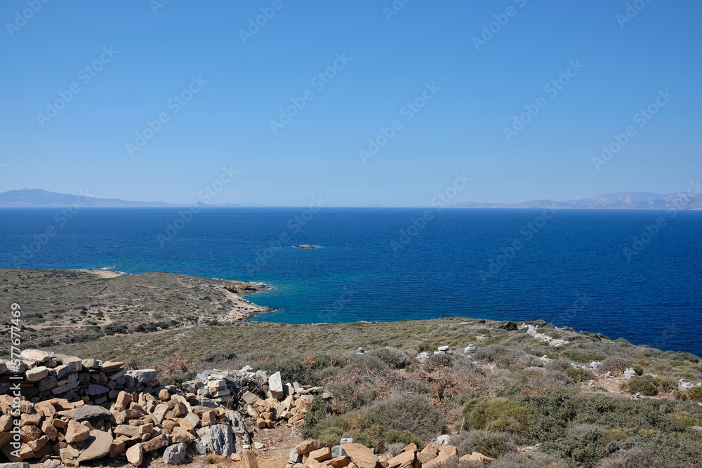 View of the Aegean Sea from a viewpoint in Ios Greece