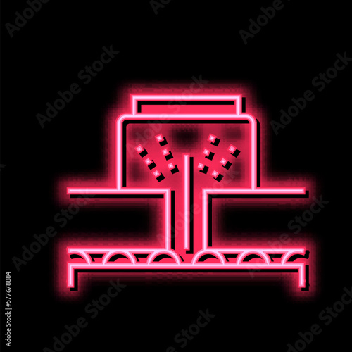 cut machine plywood factory neon glow icon illustration