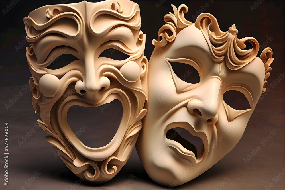 comedy and tragedy masks. venetian carnival mask - obrazy, fototapety, plakaty 