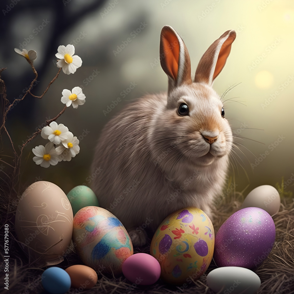 Easter bunny with decorated eggs Easter bunny with decorated eggs