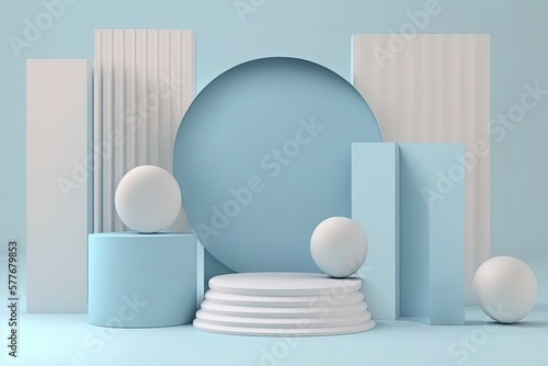 Minimal scene with podium and abstract background. Green and white colors scene. Trendy 3d render for social media banners  promotion  cosmetic product show. Geometric shapes interior
