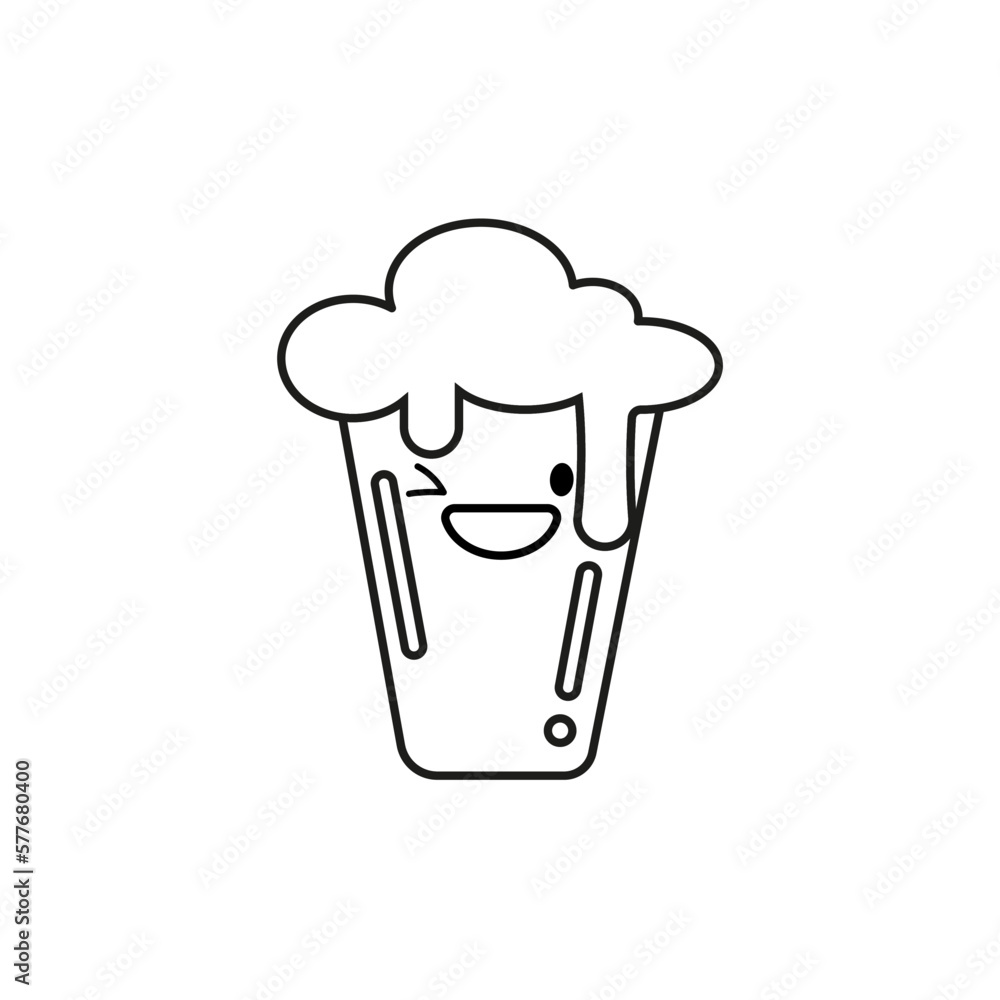 Cute beer glass icon isolated on white background. Beer Symbol. Vector Design Illustration. Kawaii outline style. Cute beer glass icon isolated on white background. Beer Symbol. Vector Design Illustration. Kawaii outline style.