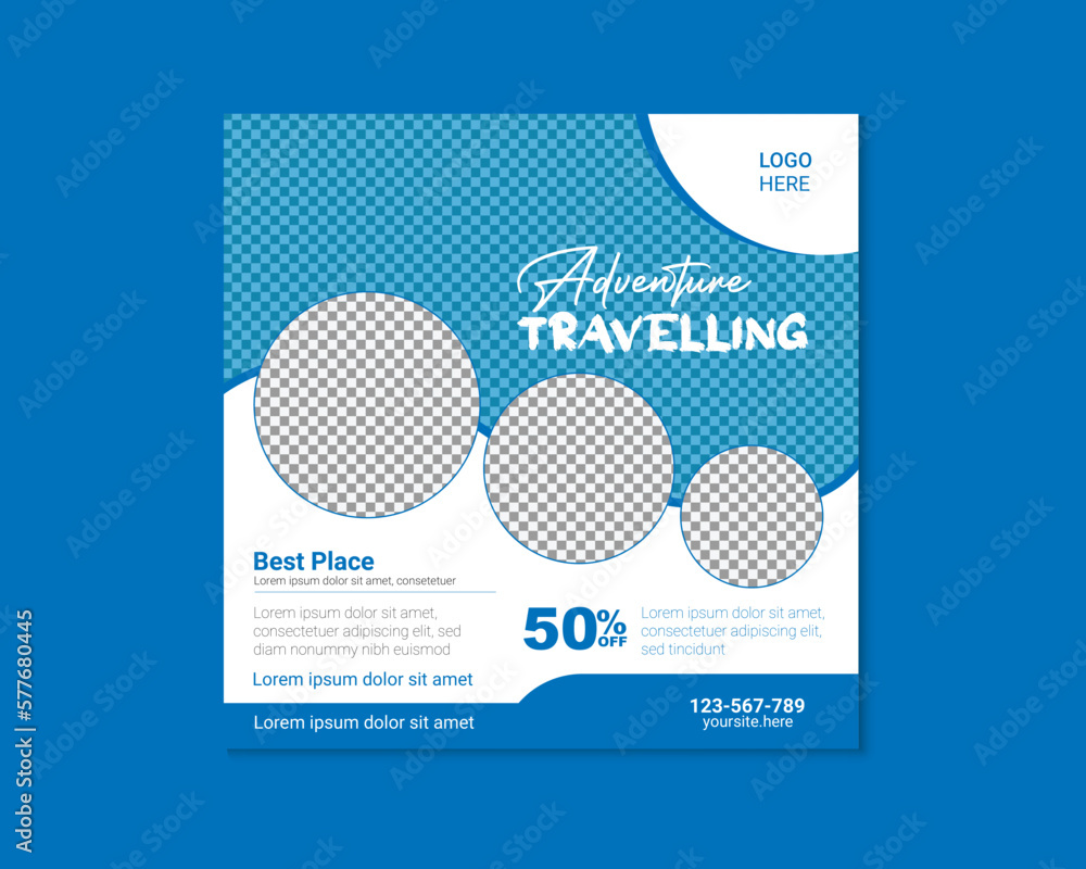 Fototapeta premium Vector travel agency social media post template