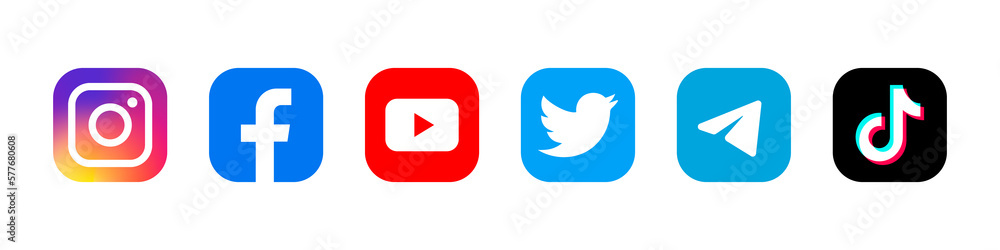 Facebook; instagram; twitter; youtube; telegram; tiktok - Collection of