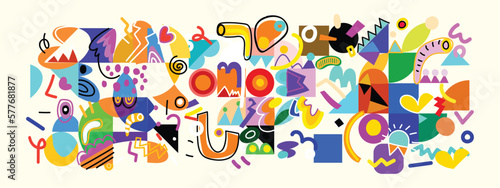 Wall art colorful abstract art background. Design doodles, various shapes and line modern hand drawn vector illustration.