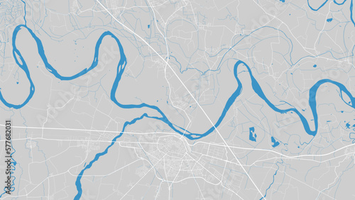 River Po map, Piacenza city, Italy. Watercourse, water flow, blue on grey background road map. Vector illustration. photo
