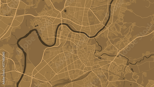 Vilnius city background map, brown and orange urban area municipal map, Lithuania, 1920 1080. River Neris and Vilnia, roads and railway, parks.
