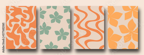 Retro Collection of abstract organic floral posters, Trendy vintage 70s style. Y2k aesthetic.