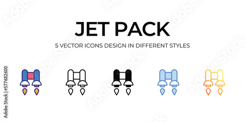 jetpack Icon Design in Five style with Editable Stroke. Line, Solid, Flat Line, Duo Tone Color, and Color Gradient Line. Suitable for Web Page, Mobile App, UI, UX and GUI design.