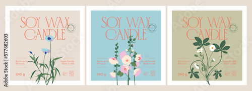 Abstract botanical vector cosmetics printable label design template for branding, packaging design