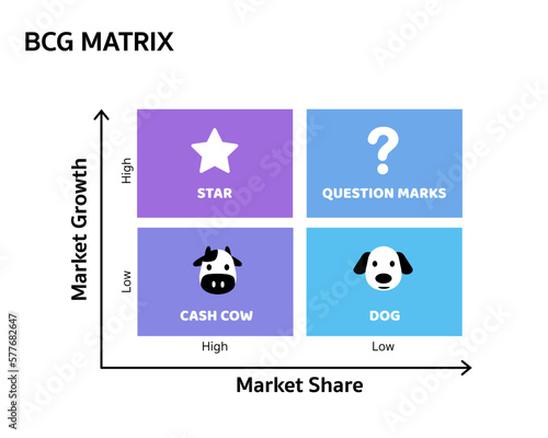 BCG Matrix or Growth Share Matrix. Business infographic design template for analyze current and future competitive. Strategic tool template framework pastel color.