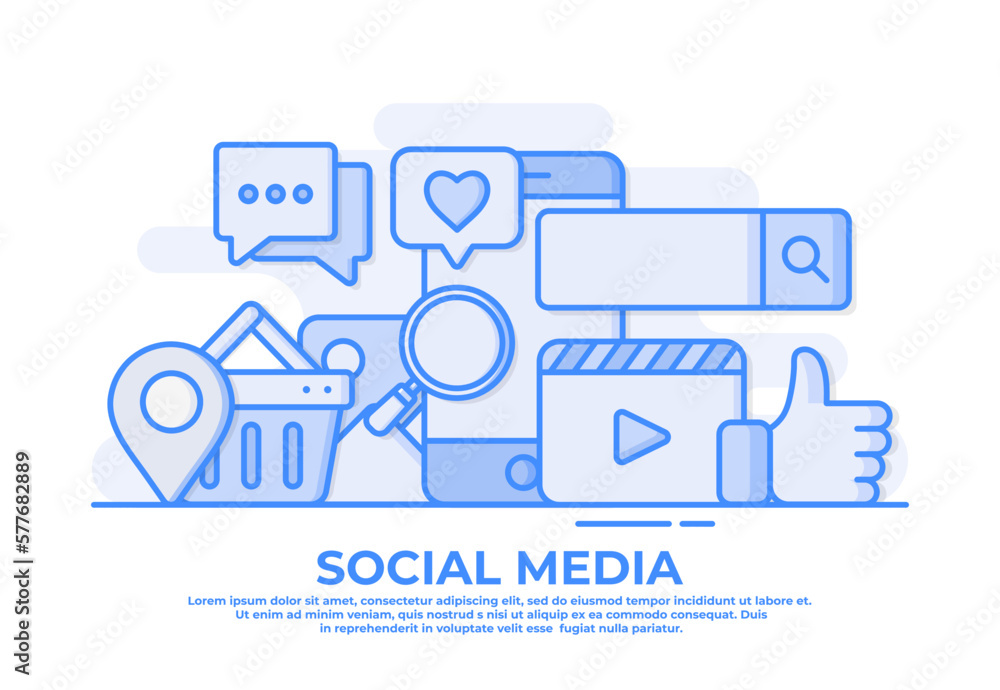 Digital marketing, Social media marketing flat vector illustration for web design, web banner, landing page, Content strategy marketing, Social media advertising, Usage of social media Digital marketing, Social media marketing flat vector illustration for web design, web banner, landing page, Content strategy marketing, Social media advertising, Usage of social media