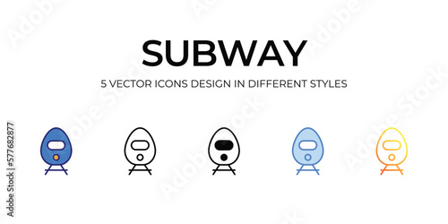 subway Icon Design in Five style with Editable Stroke. Line, Solid, Flat Line, Duo Tone Color, and Color Gradient Line. Suitable for Web Page, Mobile App, UI, UX and GUI design. © vector squad