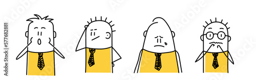 Stick figure. Set of different emotions of people.