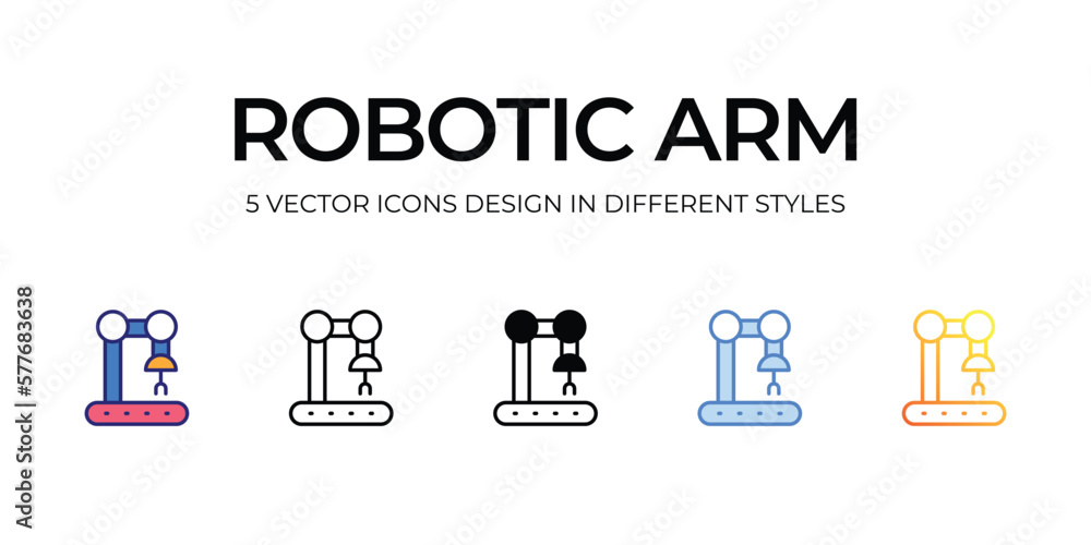 robotic arm Icon Design in Five style with Editable Stroke. Line, Solid, Flat Line, Duo Tone Color, and Color Gradient Line. Suitable for Web Page, Mobile App, UI, UX and GUI design. robotic arm Icon Design in Five style with Editable Stroke. Line, Solid, Flat Line, Duo Tone Color, and Color Gradient Line. Suitable for Web Page, Mobile App, UI, UX and GUI design.