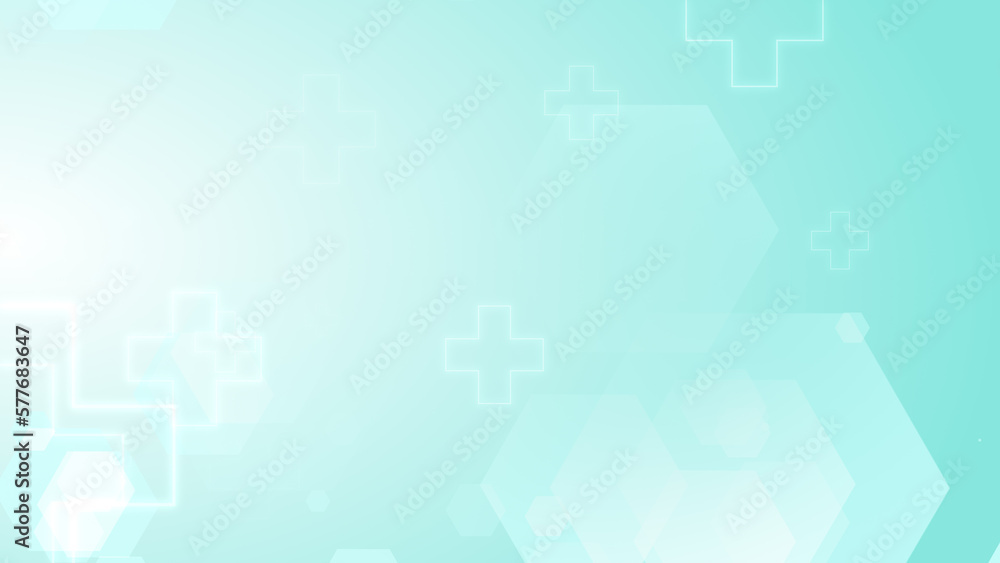 Fototapeta premium Abstract hexagon cross geometric blue green pattern medical background.