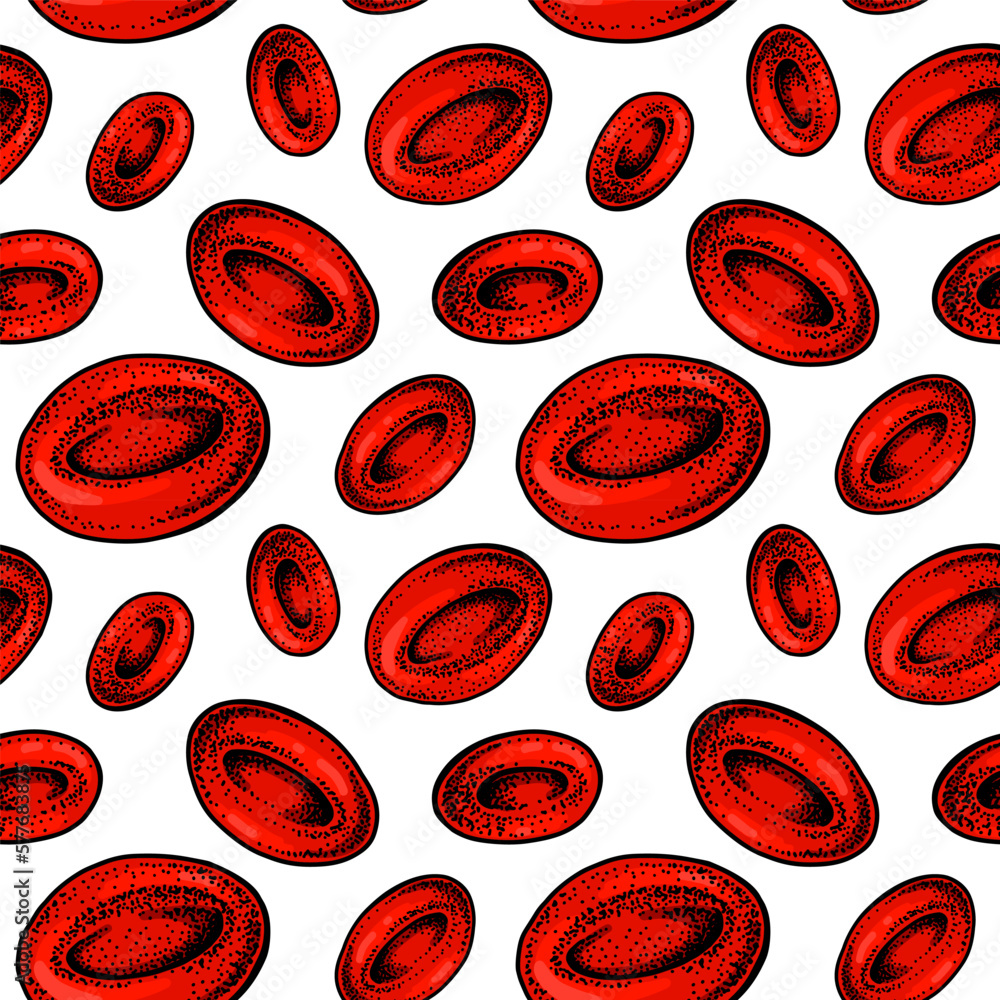Red Blood cells seamless pattern. Hand drawn erythrocytes. Scientific biology illustration in sketch style Red Blood cells seamless pattern. Hand drawn erythrocytes. Scientific biology illustration in sketch style
